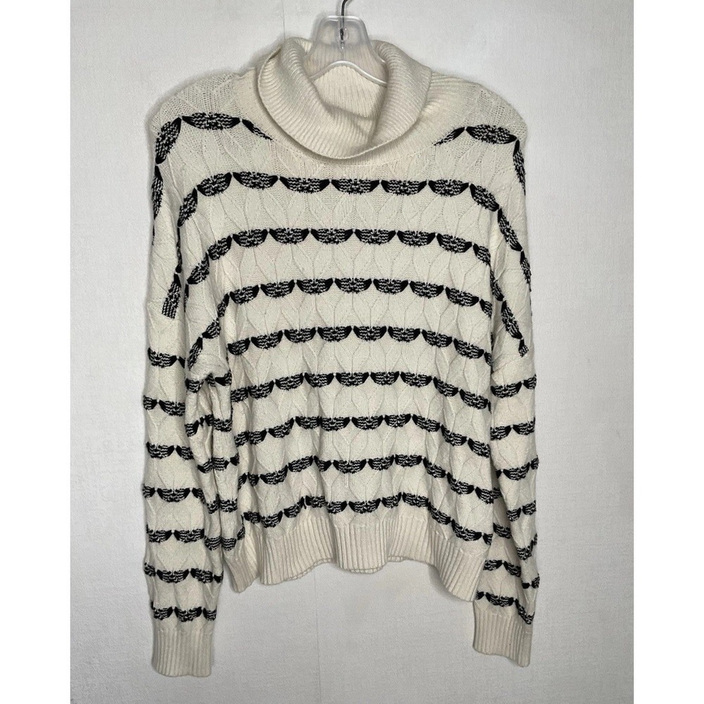 Joie Sweater Womens‎ XL Ivory Black Striped Turtleneck Striped Cozy Pullover